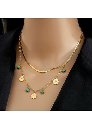 Gold Turquoise Layered Design Geometric Necklace - unsigned - Modalova