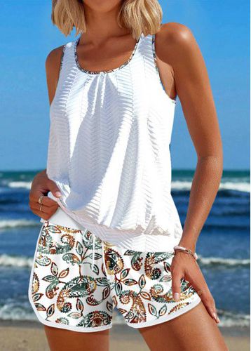 Jacquard Paisley Print White Tankini Set - unsigned - Modalova