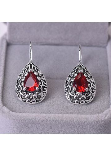 Silver Teardrop Rhinestone Design Alloy Earrings - unsigned - Modalova