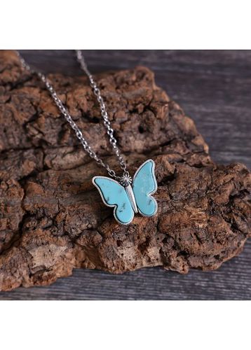 Mint Green Butterfly Design Alloy Necklace - unsigned - Modalova