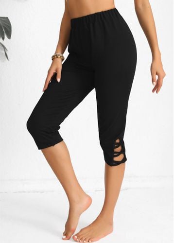 Black High Waisted Capri Elastic Waist Leggings - unsigned - Modalova