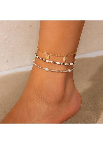 Gold Round Pearl Polyresin Anklet Set - unsigned - Modalova