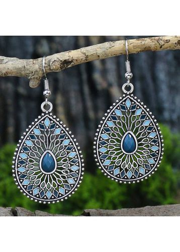 Peacock Blue Alloy Waterdrop Hollow Earrings - unsigned - Modalova