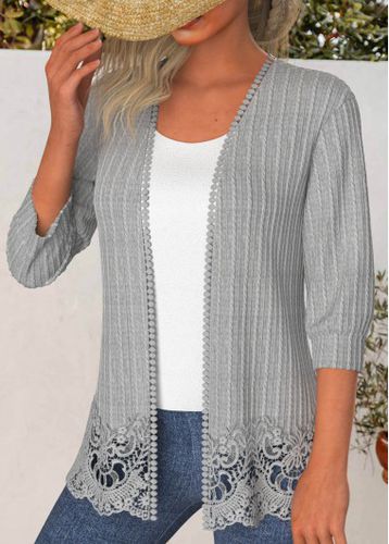 Lace Open Front 3/4 Sleeve Light Cardigan - unsigned - Modalova