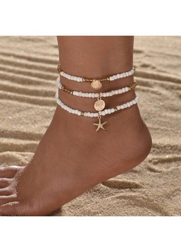 Beige Shell Starfish Plastic Anklet Set - unsigned - Modalova