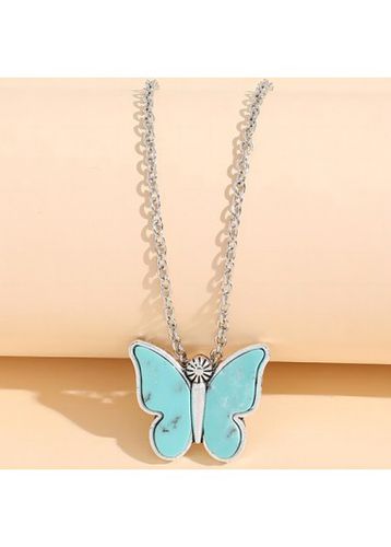 Mint Green Butterfly Design Alloy Necklace - unsigned - Modalova