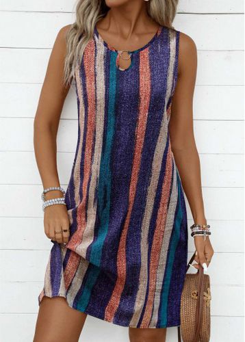 Multi Color Breathable Striped A Line Sleeveless Dress - unsigned - Modalova