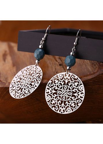 Silver Round Alloy Hollow Tribal Earrings - unsigned - Modalova