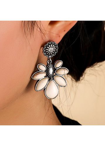 White Alloy Floral Design Bohemian Earrings - unsigned - Modalova