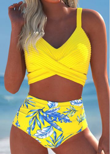 Surplice Tropical Plants Print Yellow Bikini Set - unsigned - Modalova