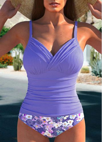 Bowknot Floral Print Dusty Purple Tankini Set - unsigned - Modalova