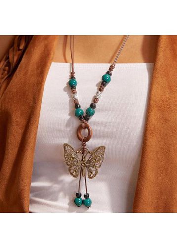 Golden Butterfly Design Beaded Alloy Necklace - unsigned - Modalova