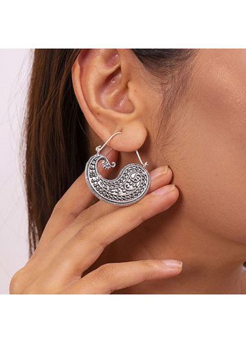 Silver Alloy Paisley Design Retro Earrings - unsigned - Modalova