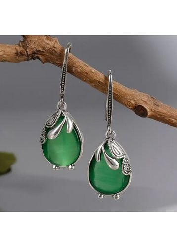 Green Alloy Teardrop Design Geometric Earrings - unsigned - Modalova