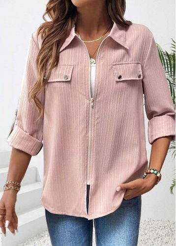 Dusty Pink Zipper Long Sleeve Shirt - unsigned - Modalova