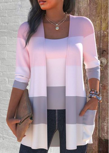 Pink Two Piece Striped Cardigan and Tank Top - unsigned - Modalova