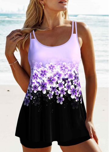 Patchwork Floral Print Light Purple Tankini Top - unsigned - Modalova