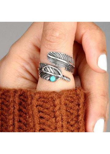 Geometric Silvery White Alloy Feather Ring - unsigned - Modalova