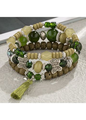 Patchwork Olive Green Butterfly Alloy Bracelets - unsigned - Modalova