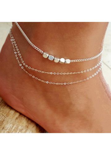 Multi-layered Geometric Silvery White Alloy Anklet - unsigned - Modalova