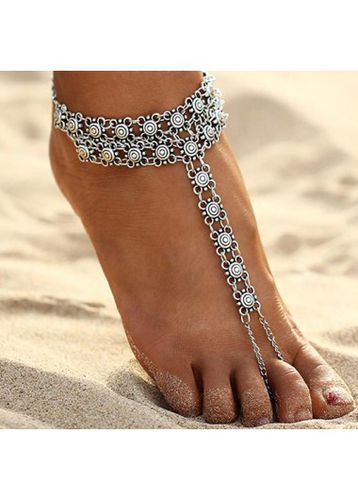 Silvery White Patchwork Geometric Alloy Anklet - unsigned - Modalova