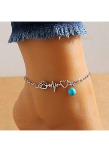 Round Silvery White Heart Design Alloy Anklet - unsigned - Modalova
