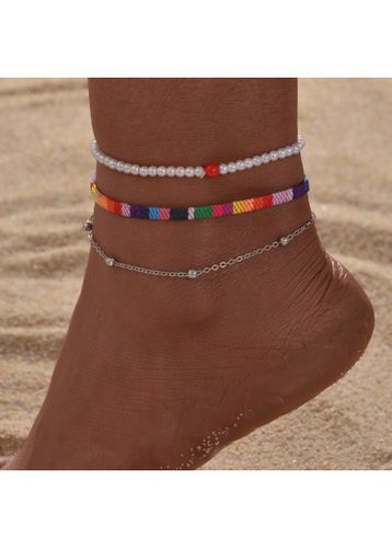 Silvery White Pearl Layered Anklet Set - unsigned - Modalova