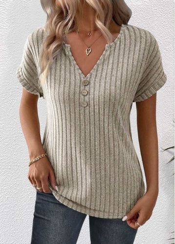 Light Camel Button Short Sleeve Split Neck T Shirt - unsigned - Modalova