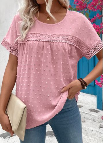 Light Pink Patchwork Short Sleeve Round Neck T Shirt - unsigned - Modalova