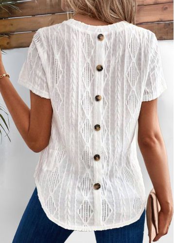 White Button Short Sleeve Round Neck T Shirt - unsigned - Modalova