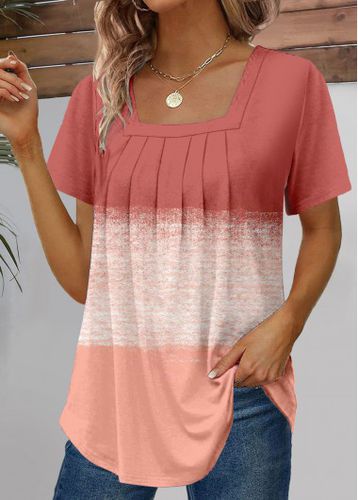 Dusty Pink Ruched Short Sleeve Square Neck T Shirt - unsigned - Modalova