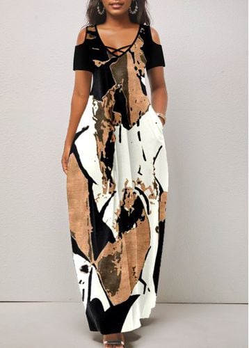 Light Camel Breathable Graffiti Print Maxi O Shape Dress - unsigned - Modalova