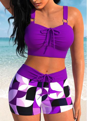 Bowknot Geometric Print Purple Bikini Set - unsigned - Modalova
