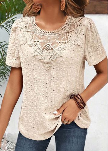 Light Camel Embroidery Short Sleeve Round Neck T Shirt - unsigned - Modalova