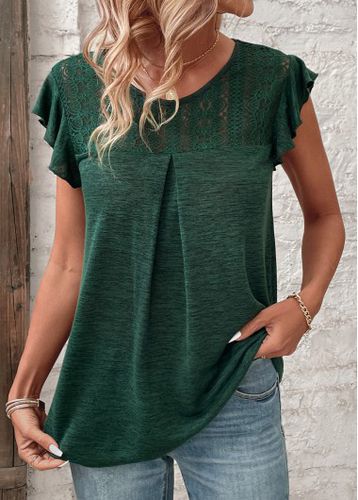 Green Lace Short Sleeve Round Neck T Shirt - unsigned - Modalova