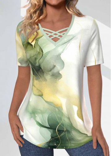 Sage Green Criss Cross Marble Print T Shirt - unsigned - Modalova