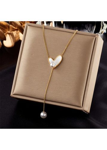Gold Pearl Patchwork Heart Pendant Necklace - unsigned - Modalova