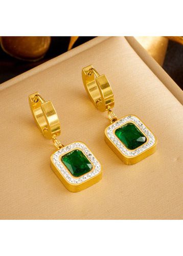 Blackish Green Rhinestone Detail Square Earrings - unsigned - Modalova