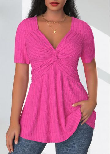 Hot Pink Textured Fabric Short Sleeve T Shirt - unsigned - Modalova