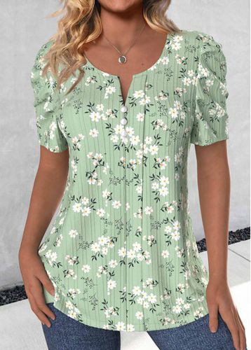 Light Green Button Ditsy Floral Print T Shirt - unsigned - Modalova