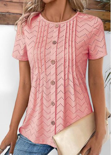 Light Pink Tuck Stitch Short Sleeve T Shirt - unsigned - Modalova