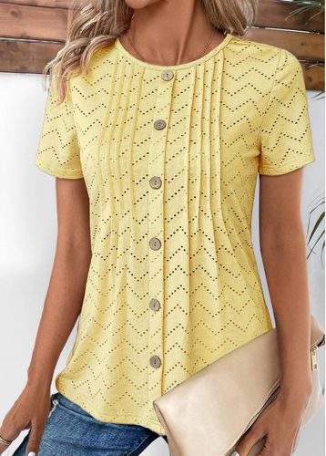 Light Yellow Tuck Stitch Short Sleeve T Shirt - unsigned - Modalova