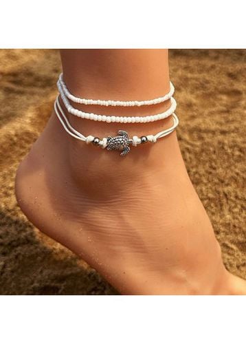 White Beaded Animal Patchwork Layered Anklets - unsigned - Modalova