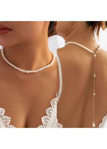 Silvery White Pearl Polyresin Pendant Necklace - unsigned - Modalova