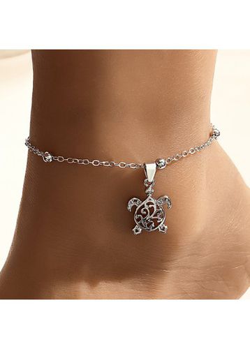 Silvery White Alloy Hollow Turtle Anklet - unsigned - Modalova
