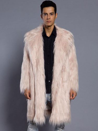 Faux Fur Coat Men Overcoat Turndown Collar Long Sleeve Winter Coat - milanoo.com - Modalova