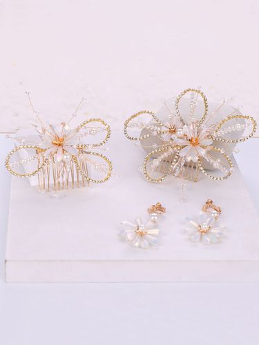 Headpiece Wedding Headwear Earrings Flower Metal Hair Accessories For Bride - milanoo.com - Modalova