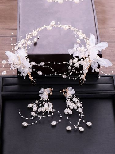 Wedding Headpieces Set Pearls Butterfly Earrings Bridal Hair Accessories - milanoo.com - Modalova
