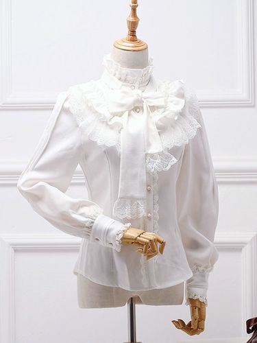 Chemise Lolita classique en mousseline blanche avec nœud papillon et dentelle blanche Déguisements Halloween - milanoo.com - Modalova