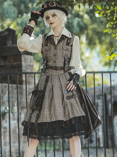 Jupe Steampunk Lolita SK Infanta Coffee Brown Détails en métal Mélange de coton Velours Lolita Overskirt Outfits - milanoo.com - Modalova